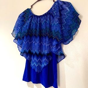 Girls tank top with shawl sleeve cover up, size 14, variety blue zigzag pattern